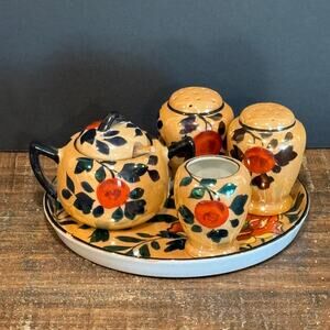Vintage Japanese Lusterware Salt Pepper Shakers Sugar Bowl/Spoon Oil Jar Platter